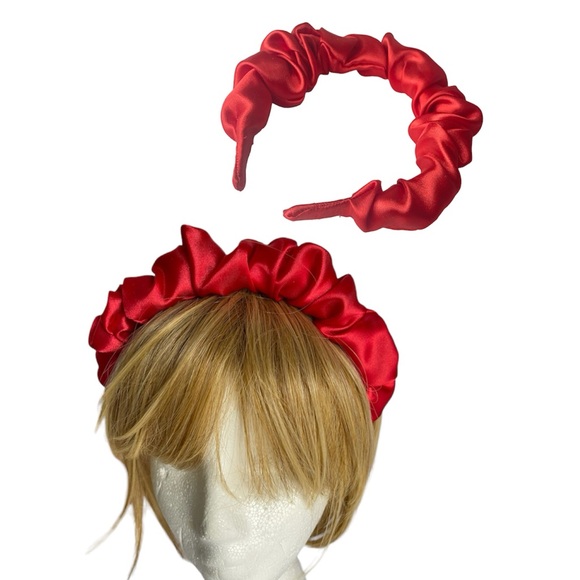 Accessories - Red Satin Headband wrap scrunched For Women Pleated design